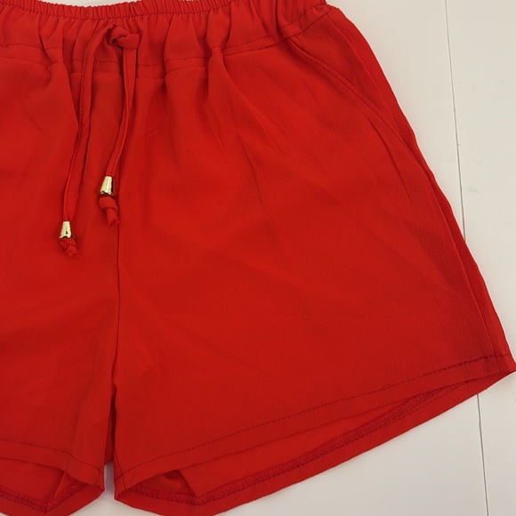 Vibrant Casual Short Italian red/orange drawstring waist crepe sheer classic - Picture 4 of 9
